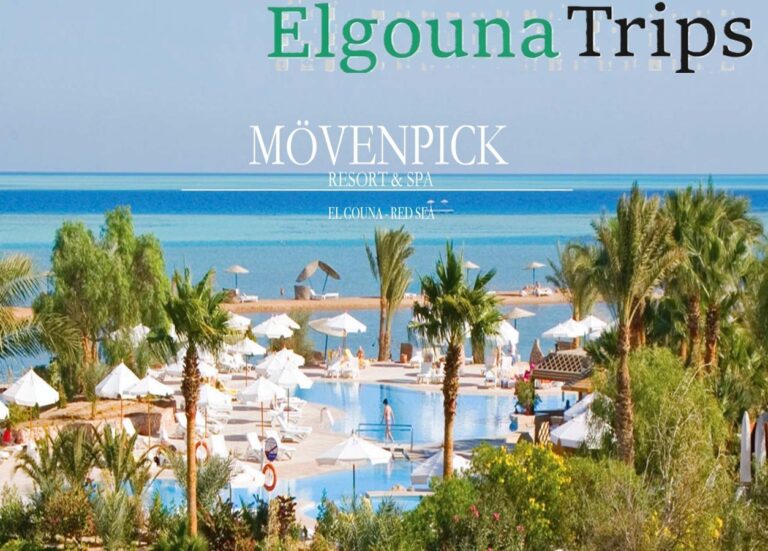 Swimming pool and beach area of Mövenpick Resort & Spa El Gouna, a luxury five-star resort by the Red Sea, Egypt.